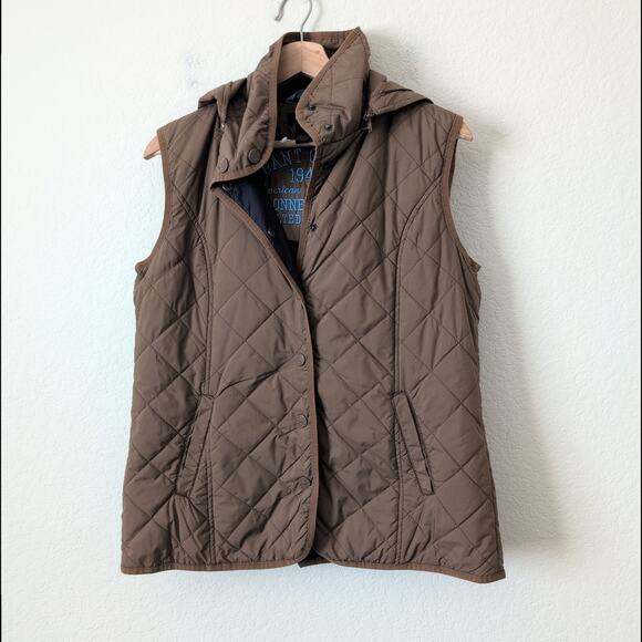 GANT Quilted Vest Womens Large Brown Hooded Snap Puffer Gillet Preppy Old Money - Picture 4 of 13